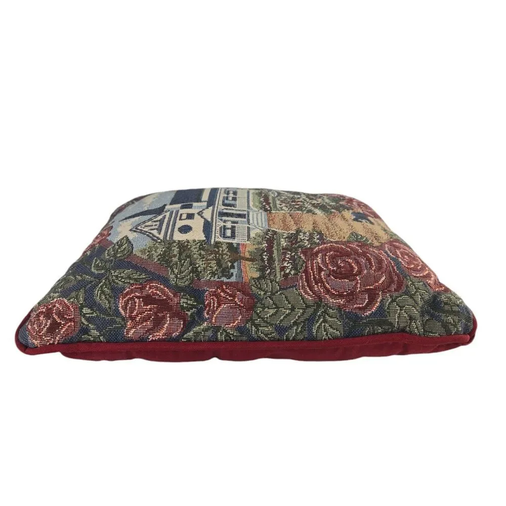 Vintage Tapestry Country House Floral Cat Rectangle 11 x‎ 12 Throw Pillow